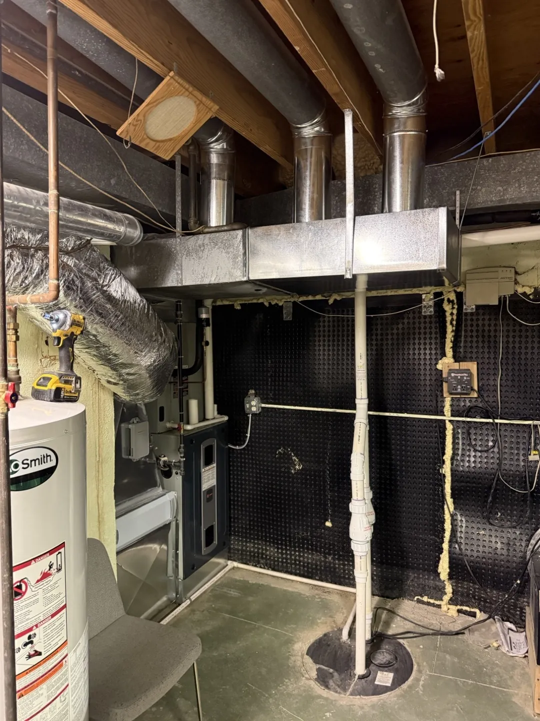 The rebuilt supply trunk after the work, with the new basement return in place.